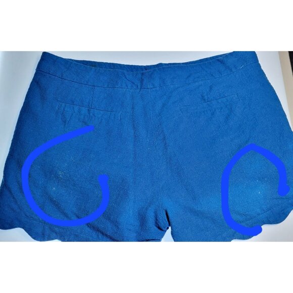 Cynthia Rowley Short Womens Size 10 Chino Scalloped Hem Solid Linen Blue - Picture 9 of 11
